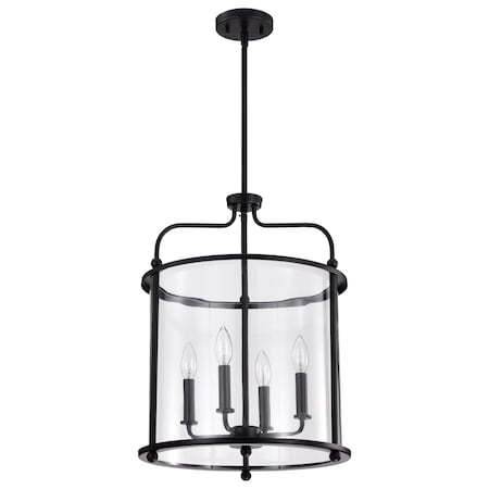 Nuvo Yorktown 4-Light Pendant - Matte Black Finish - Clear Glass 60/7946